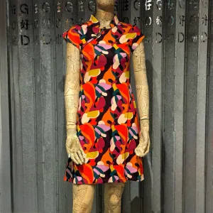 Abstract Print Qipao Dress