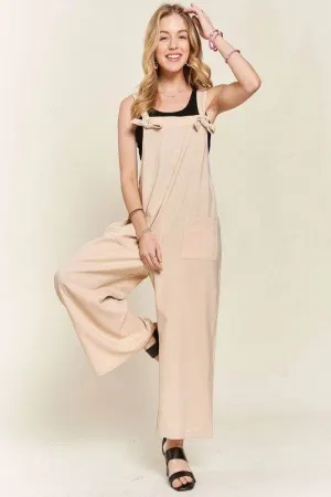 ADORA Knotted Wide Strap Wide Leg Overalls In Tan