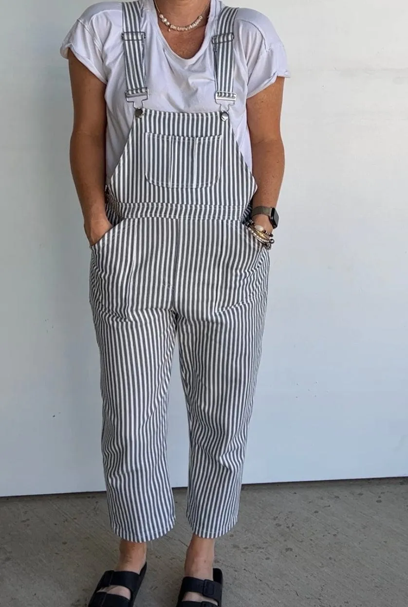 Adult Denim Overalls in Pinstripe