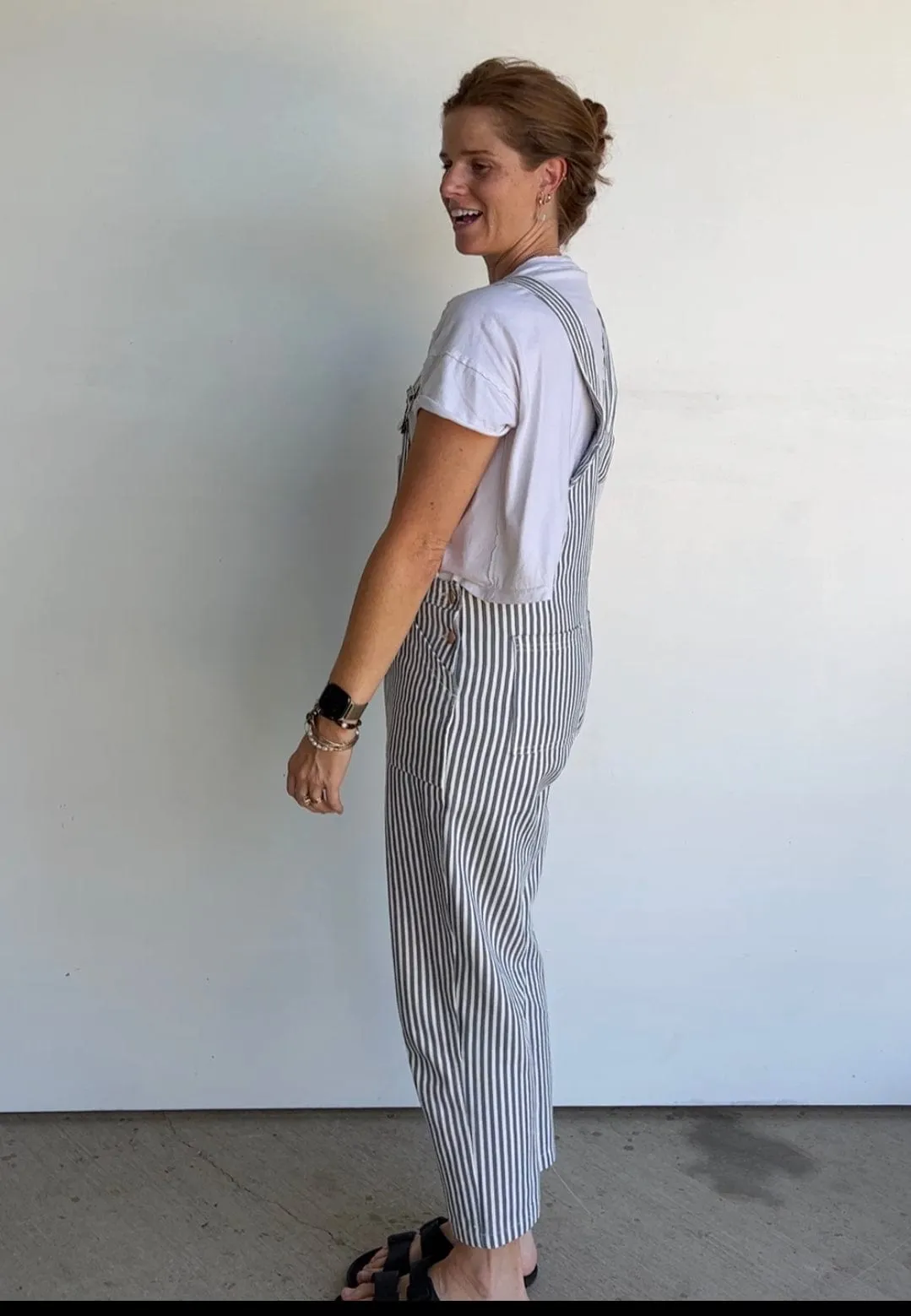 Adult Denim Overalls in Pinstripe