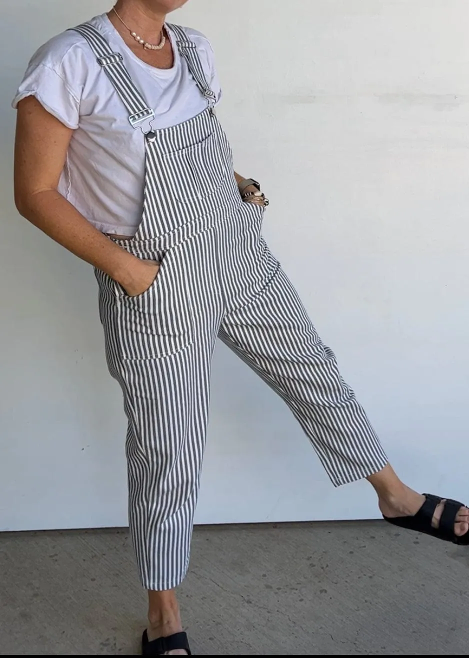 Adult Denim Overalls in Pinstripe