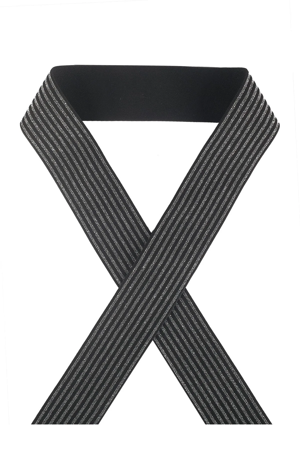 Black Patterned Webbing Polyester Woven Elastic with Lurex Thread