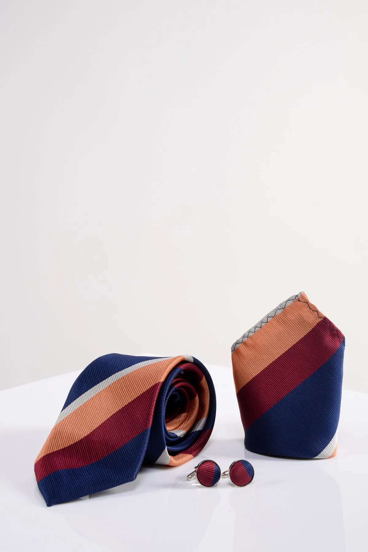 Bruno Multi-Colour Stripe Tie, Cufflink and Pocket Square