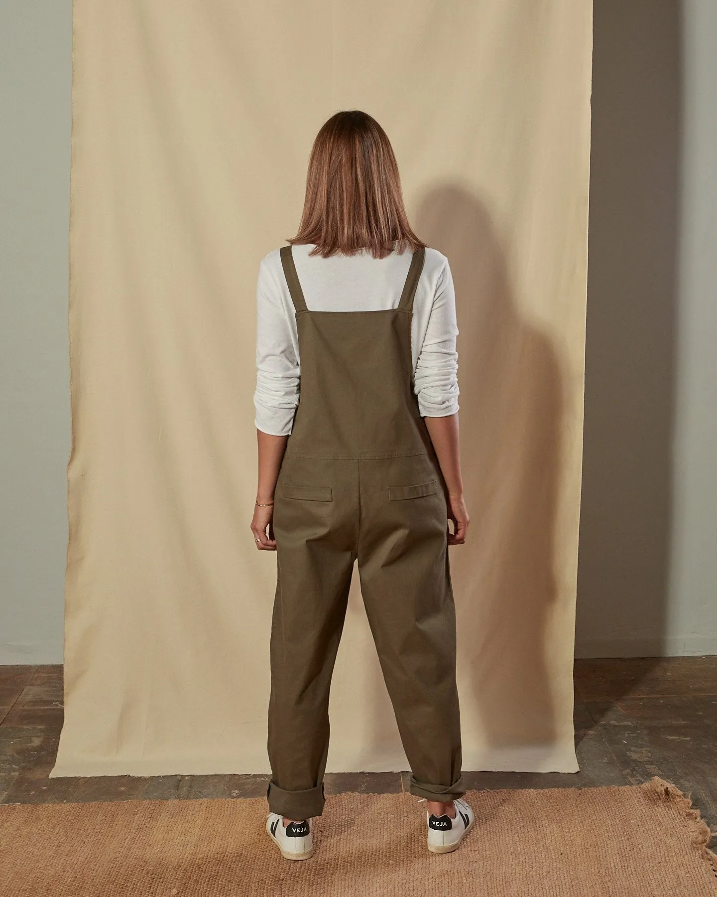 CATHERINE Cotton Twill Dungarees - Khaki