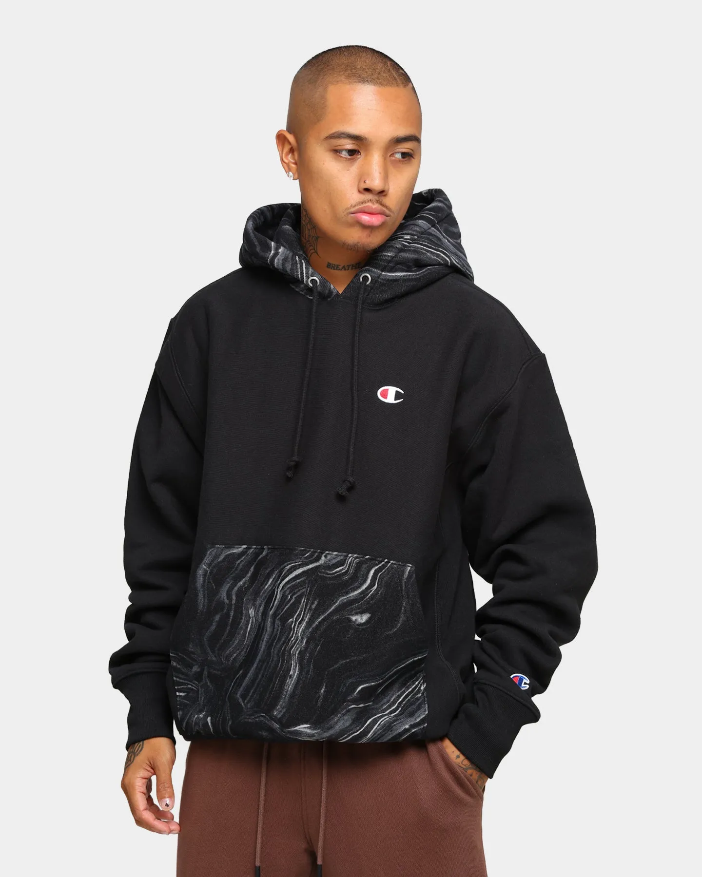 Champion Rev Weave Marble Hoodie Black