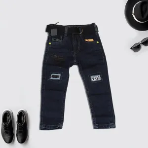 Dark Blue Ripped and Printed Jean for Boys