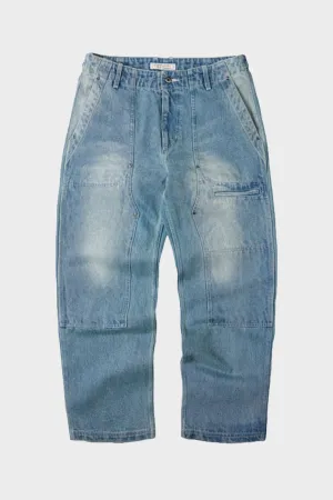 Denim Double Knee Work Pants - Light Blue