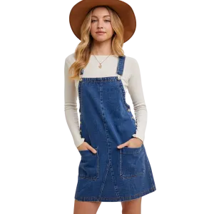 Denim Overall Mini Dress with Pockets