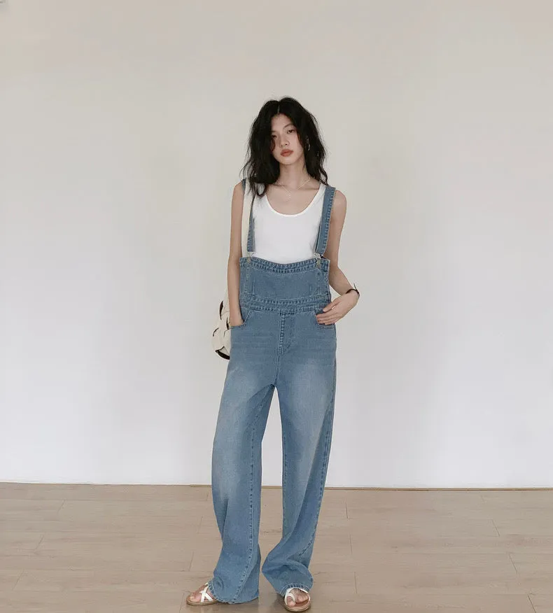 Drop Style Denim Overalls in Blue