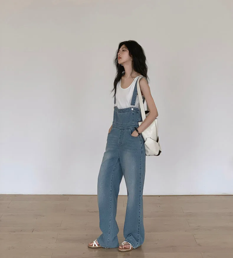 Drop Style Denim Overalls in Blue