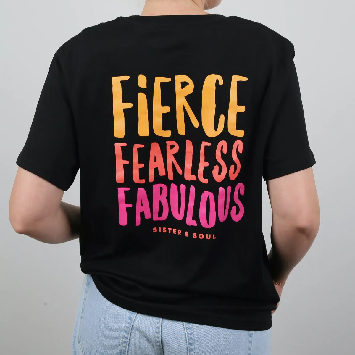 FIERCE FEARLESS FABULOUS - Black Boxy Tee - Colourful Print