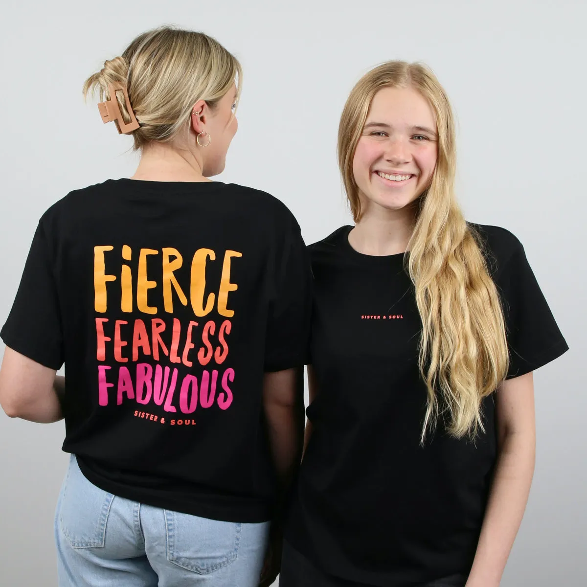 FIERCE FEARLESS FABULOUS - Black Boxy Tee - Colourful Print