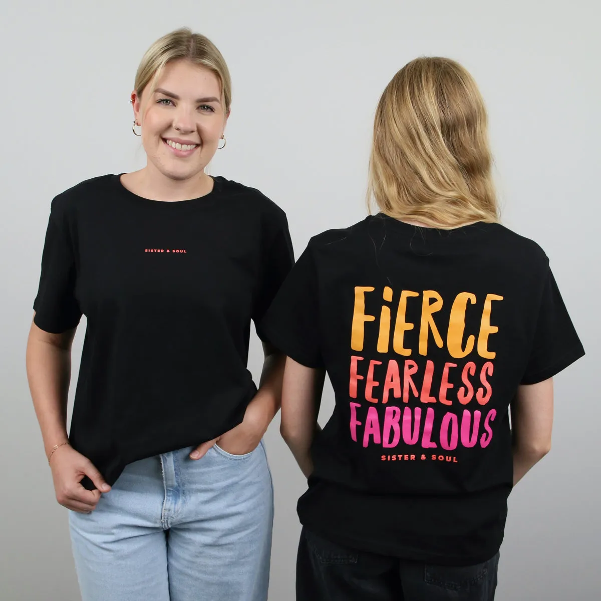 FIERCE FEARLESS FABULOUS - Black Boxy Tee - Colourful Print