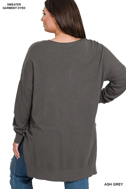 FS Clearance Plus Hi-low Hem V-Neck Center Seam Sweater