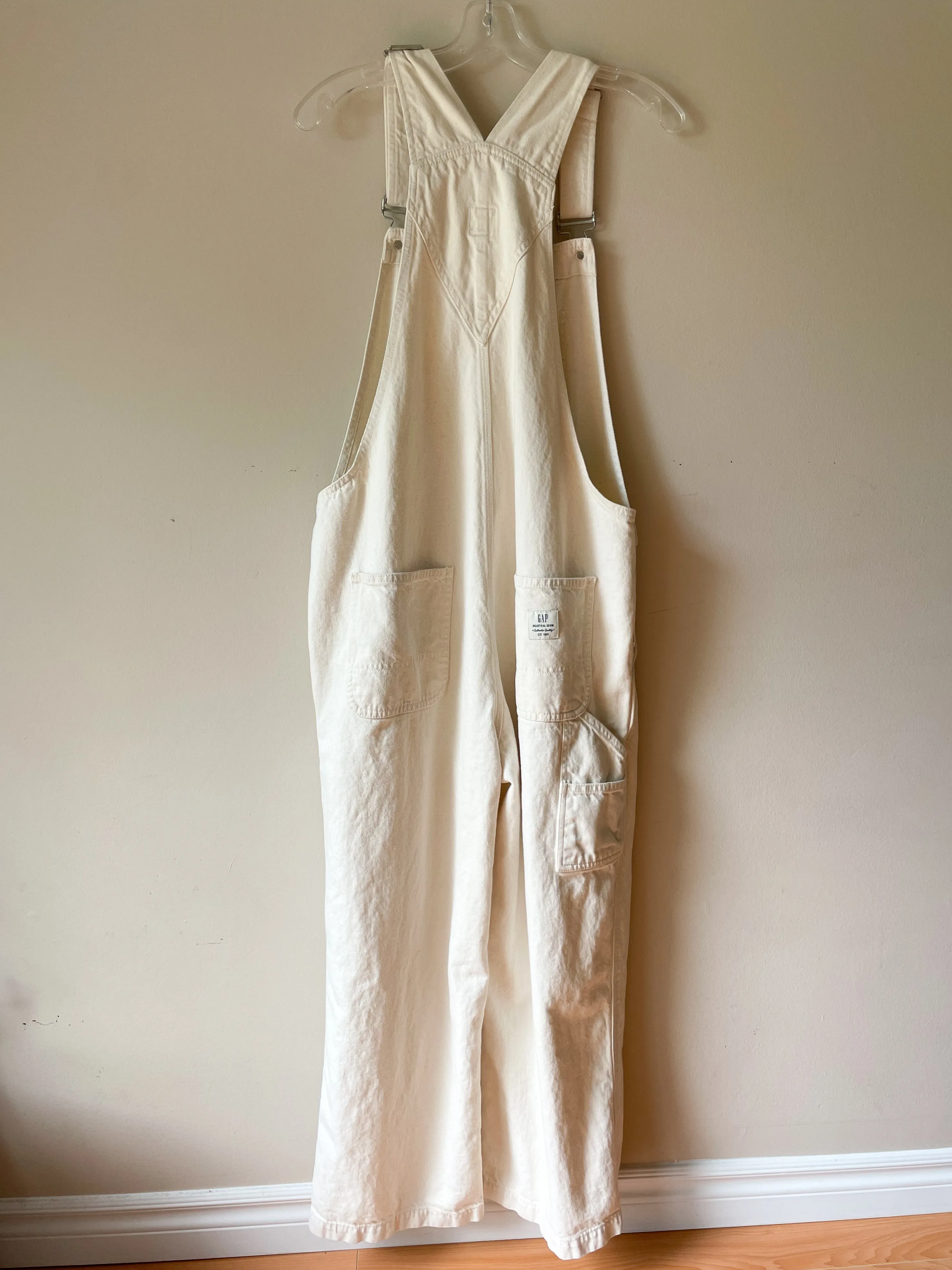 GAP 90’s Relaxed Carpenter Beige Straight Leg Cotton Hemp Denim Overalls - Large