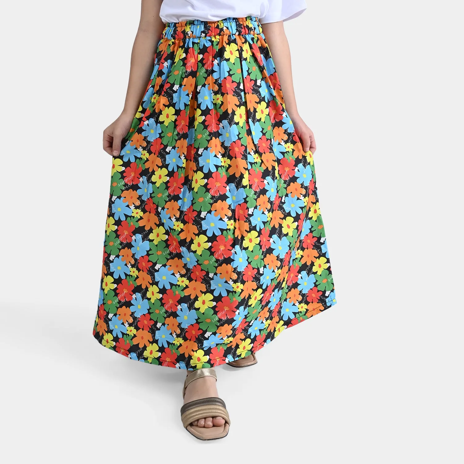 Girls Cotton Poplin Long Skirt Funky Floral