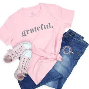 GRATEFUL - Pink Boxy Tee - Charcoal Shimmer Print