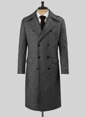 Harris Tweed Charcoal Chevron Tweed GQ Overcoat