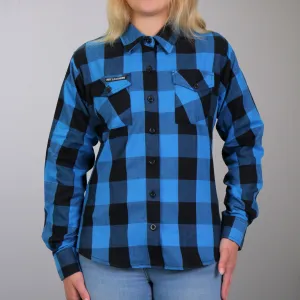 Hot Leathers FLL3004 Ladies Black and Aqua Long Sleeve Flannel