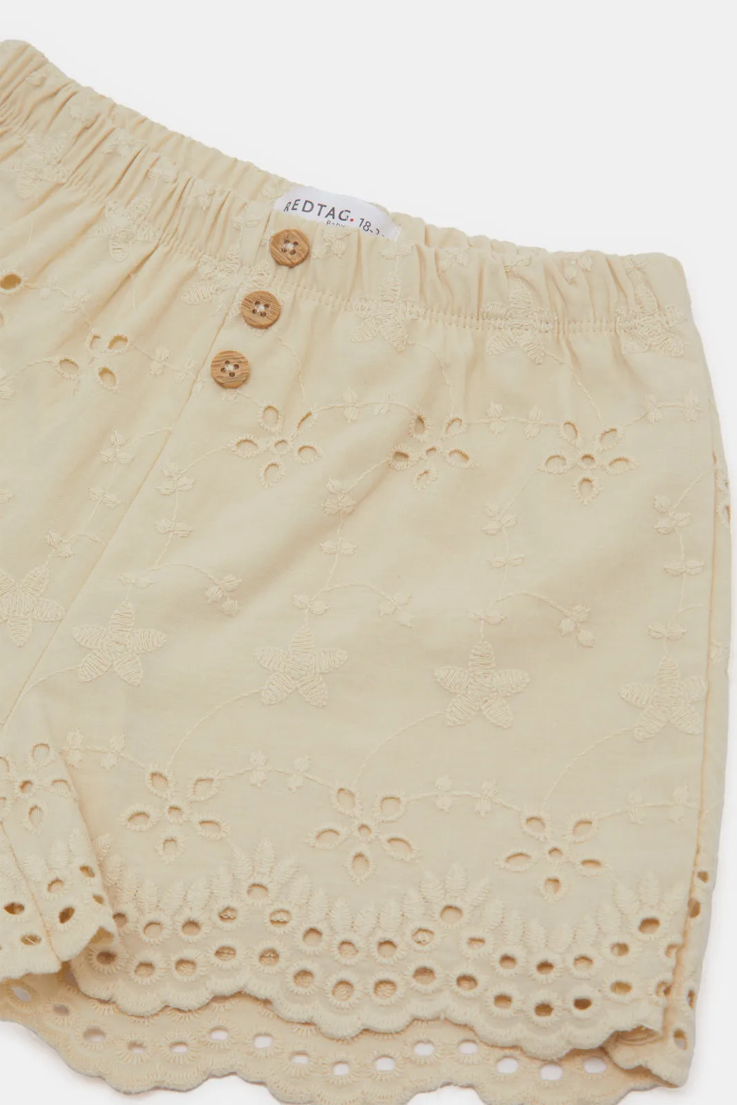 Infant Girls Beige Embossed Shorts