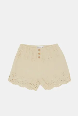 Infant Girls Beige Embossed Shorts