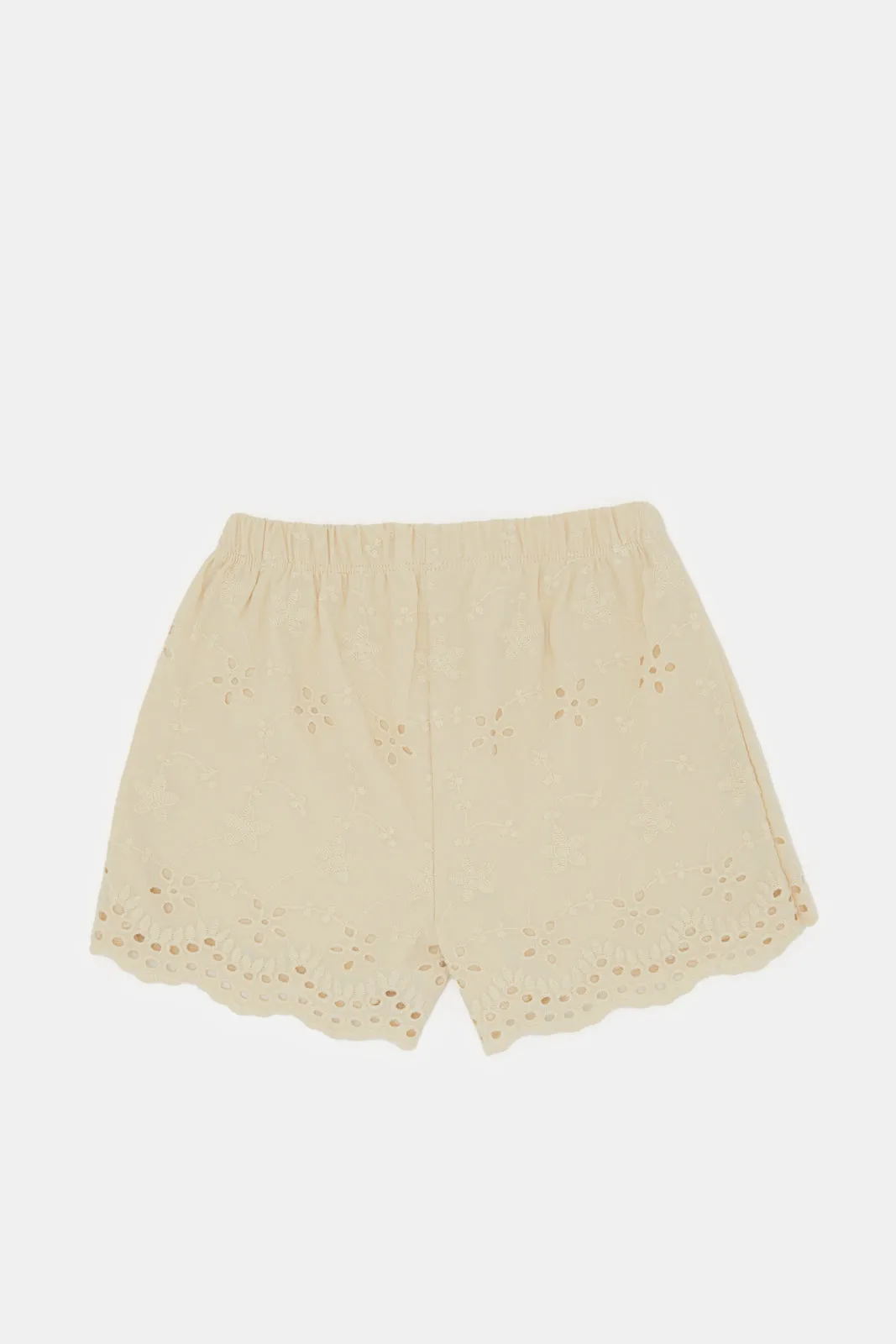 Infant Girls Beige Embossed Shorts