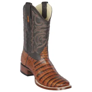 Los Altos Boots Mens #8228251 Wide Square Toe | Genuine Caiman Belly Leather Boots | Color Porto Honey