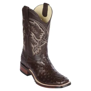 Los Altos Boots Mens #8260307 Wide Square Toe | Genuine Ostrich Leather Boots | Color Brown