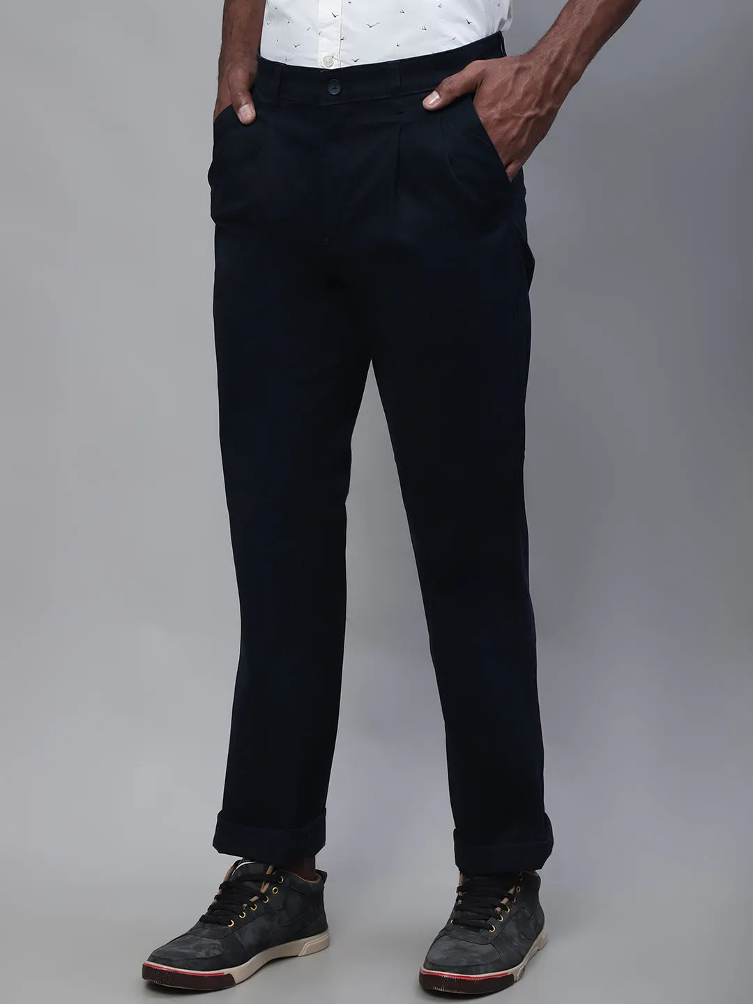 Men's Casual Pleated front Navy Blue  Trousers