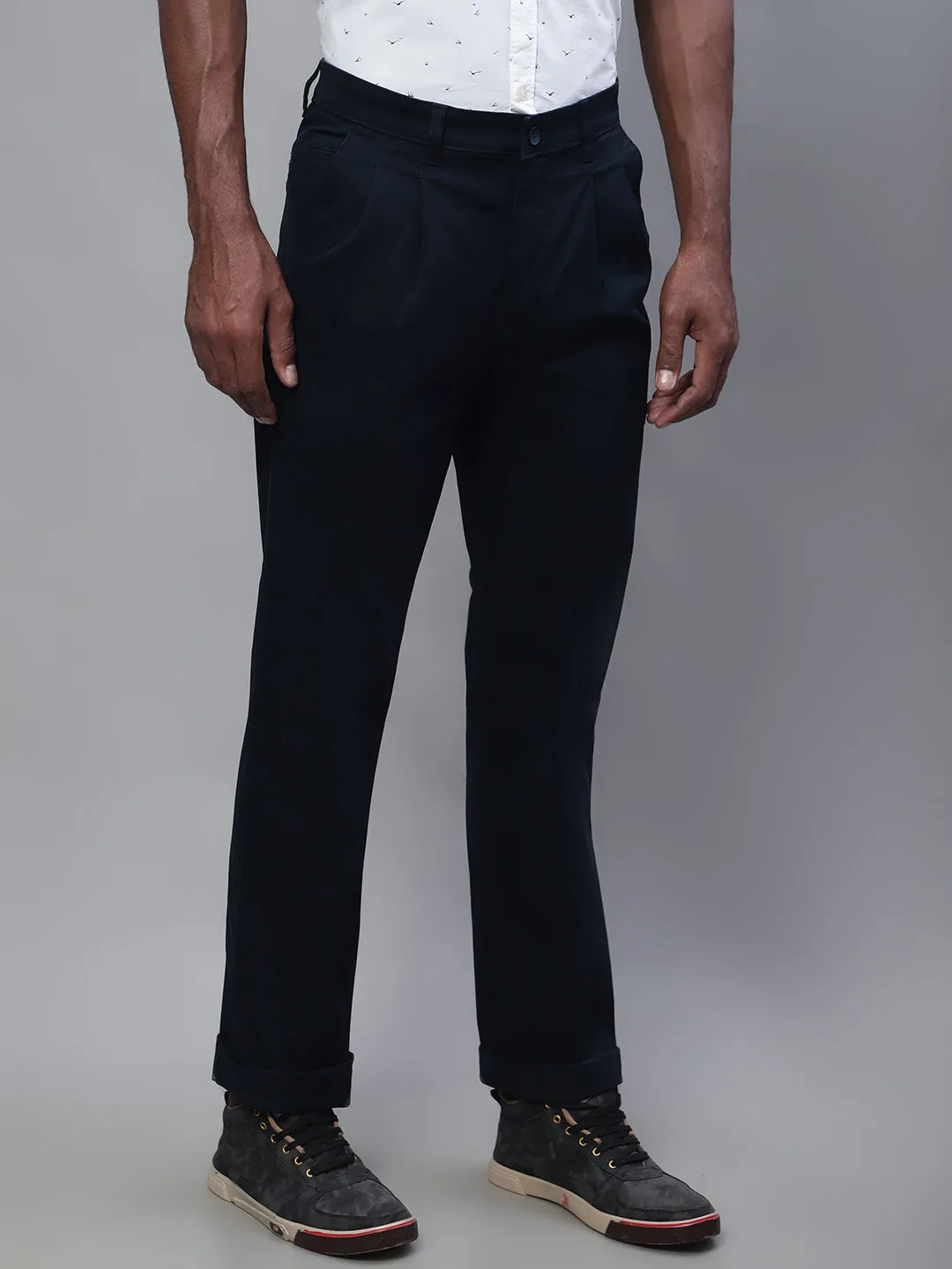 Men's Casual Pleated front Navy Blue  Trousers