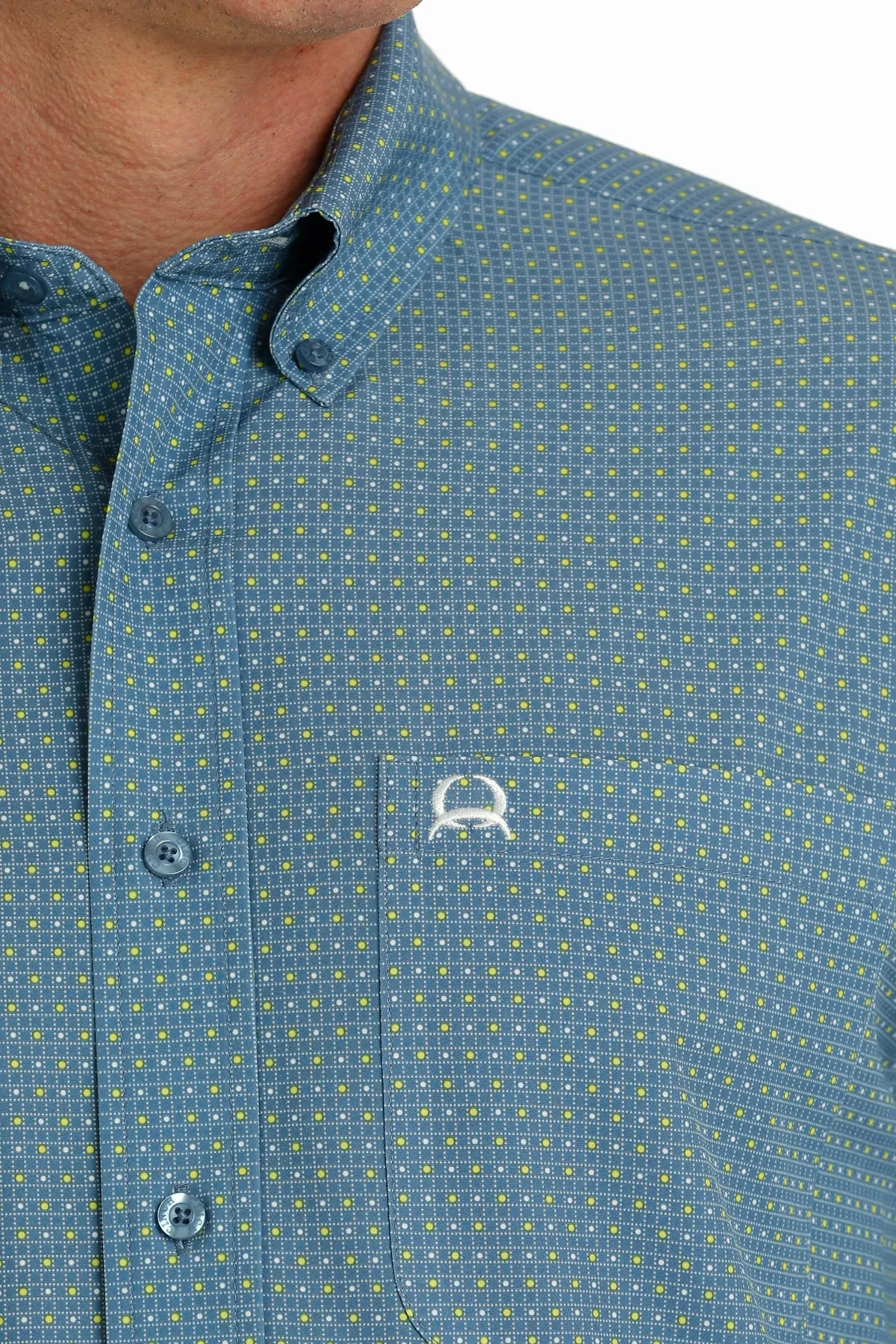 Men's Cinch MTW1704131 Short Sleeve ArenaFlex Button Down Shirt Blue Multi Print