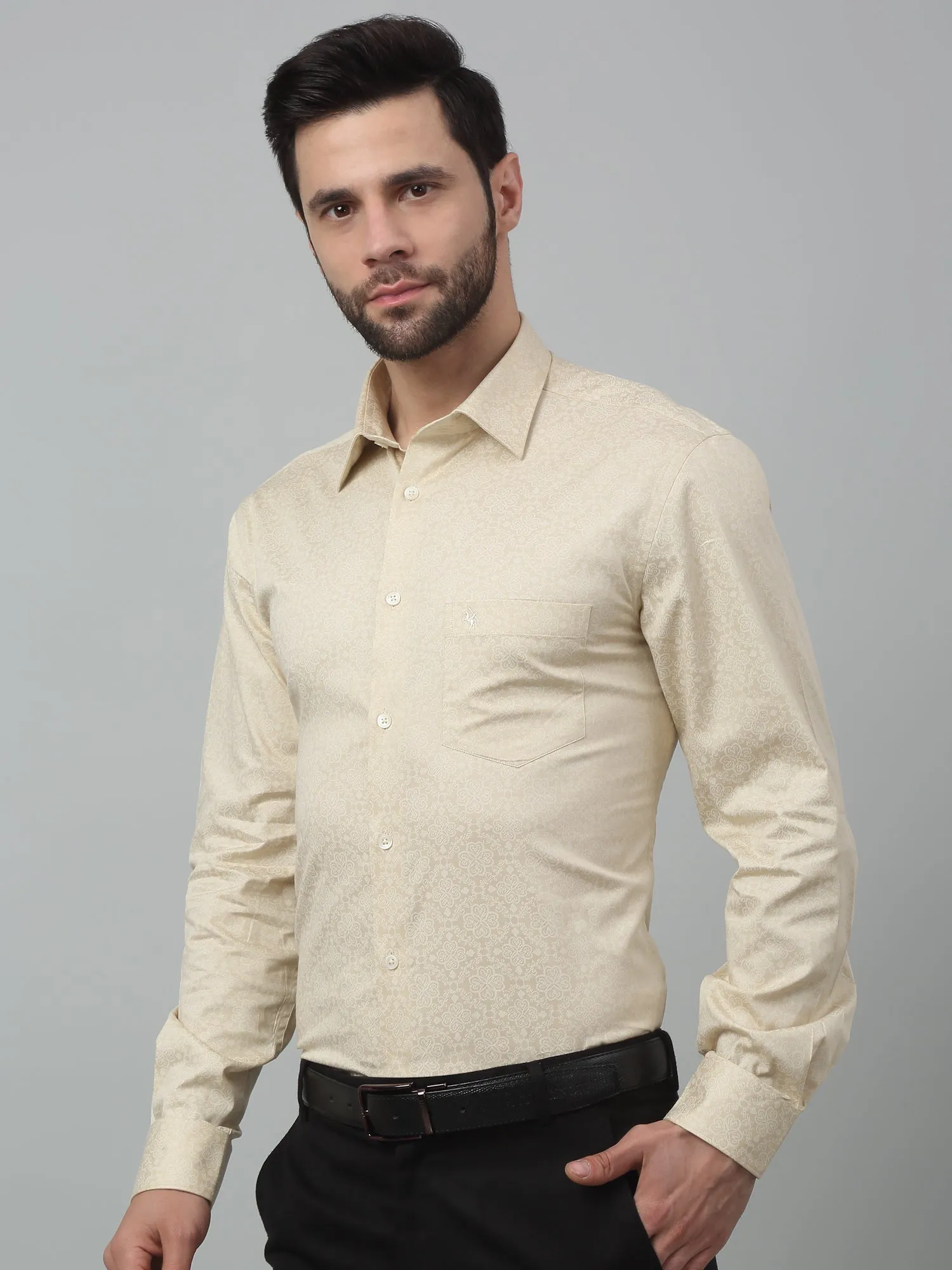 Men's Cream Party Floral Print Full Sleeve Shirt