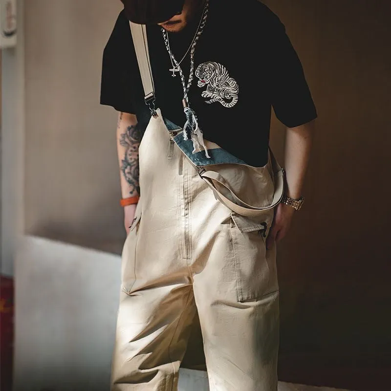 Men's Khaki Streetwear Overalls