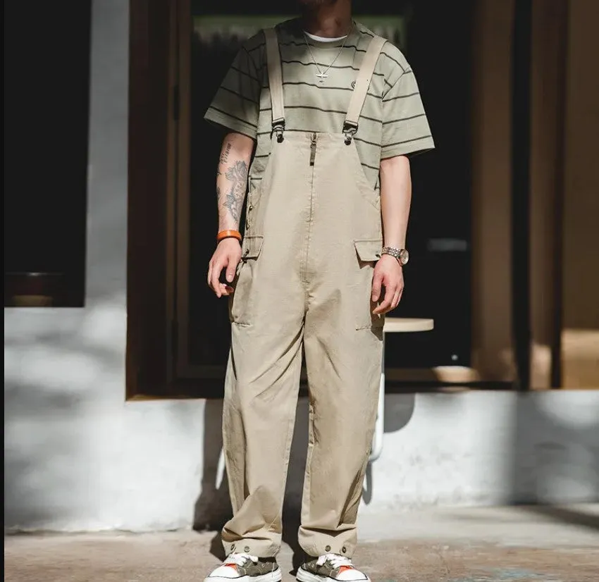 Men's Khaki Streetwear Overalls