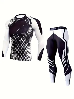 Men's Thermal Compression Fitness Set - Quick-Dry, Skin-Tight, Long Sleeve Shirt and Leggings for Running, Gym, Yoga - Breathable, Moisture-Wicking, Four-Way Stretch Base Layer for Cold Weather