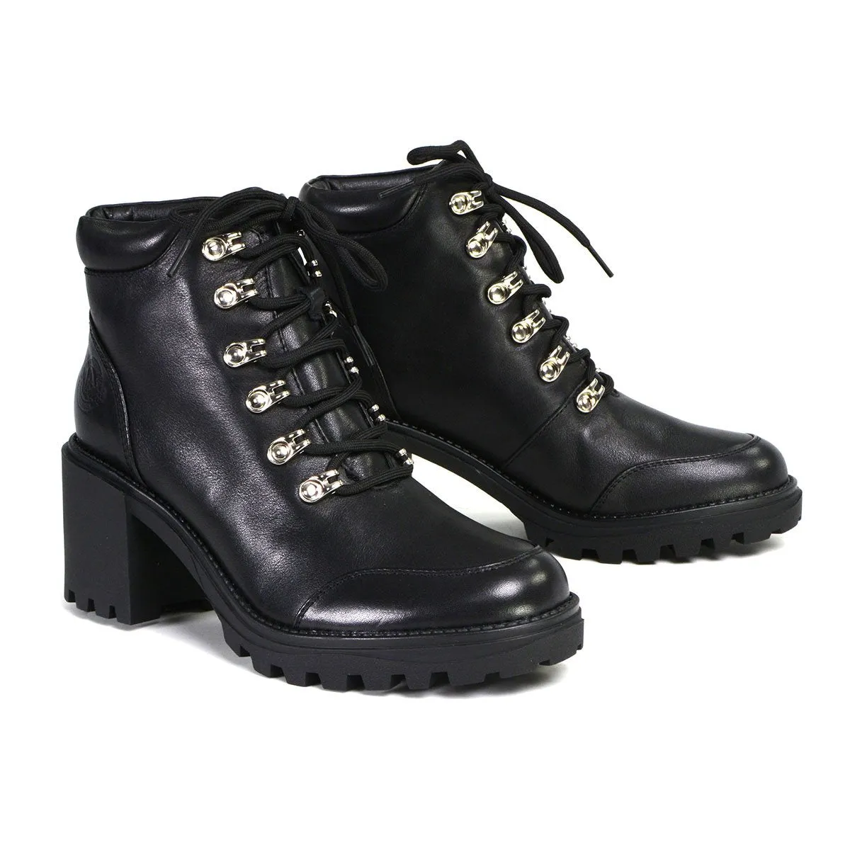 Milwaukee Leather Women's Devine Black Leather Lace to Toe Boots with Platform Heel MBL9439