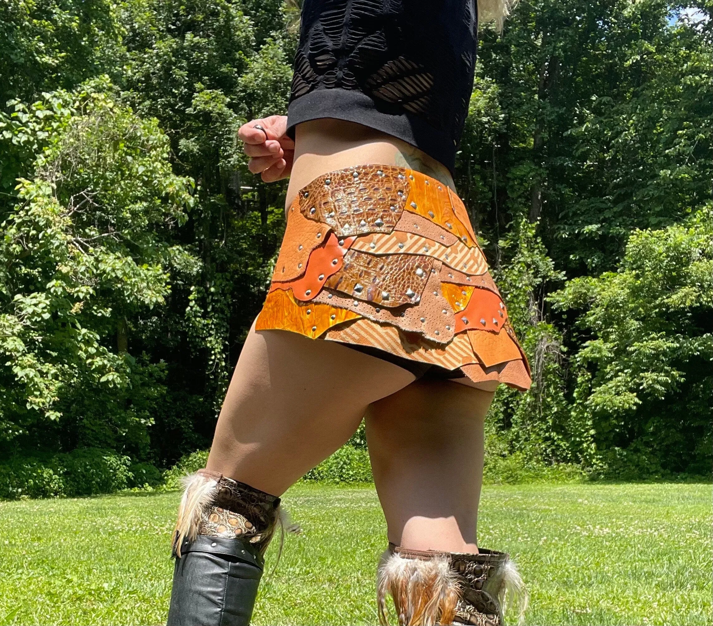 ORANGE DREAMS, Handmade Leather Summer Fairy Festival Skirt, perfect for Warrior costumes and dancing.