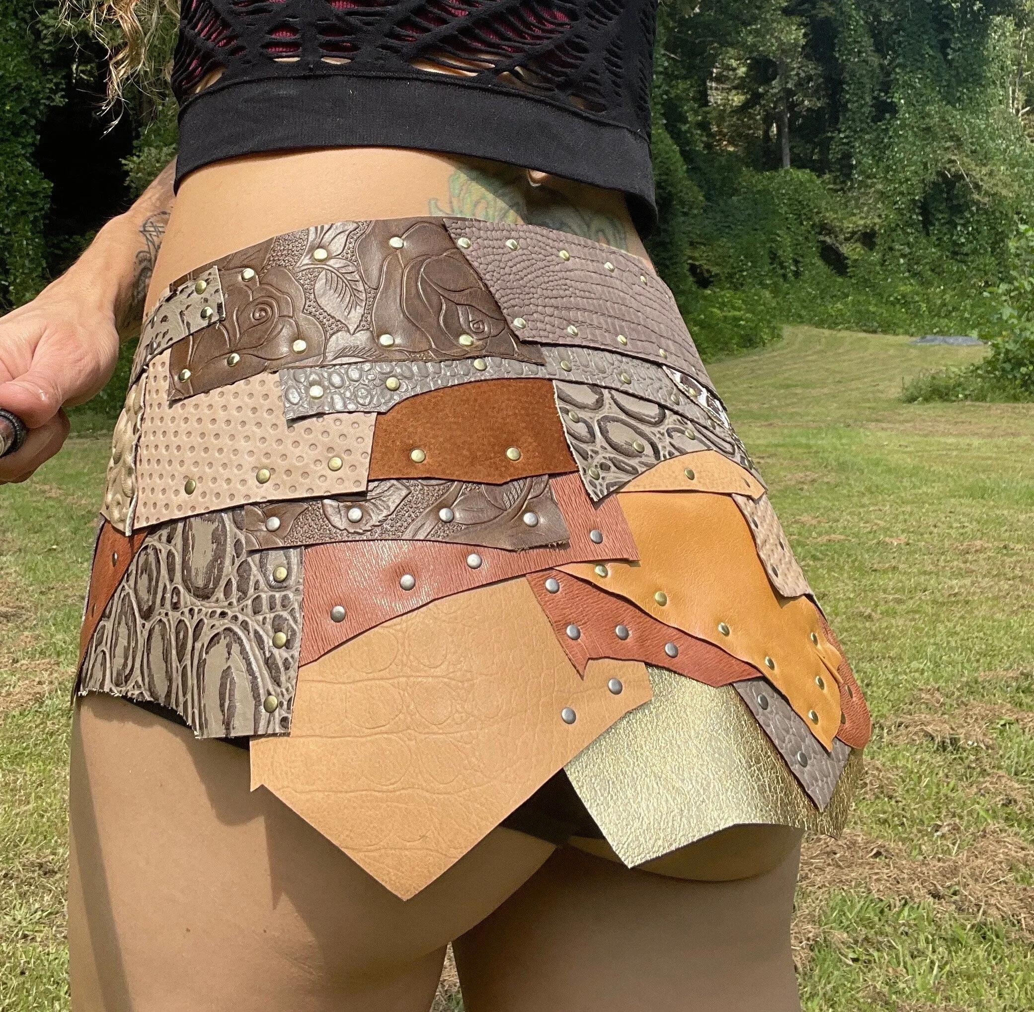 OVER the MOUNTIAN, Leather Skirt - Warrior or Steampunk Costume, Burning Man Festival Attire