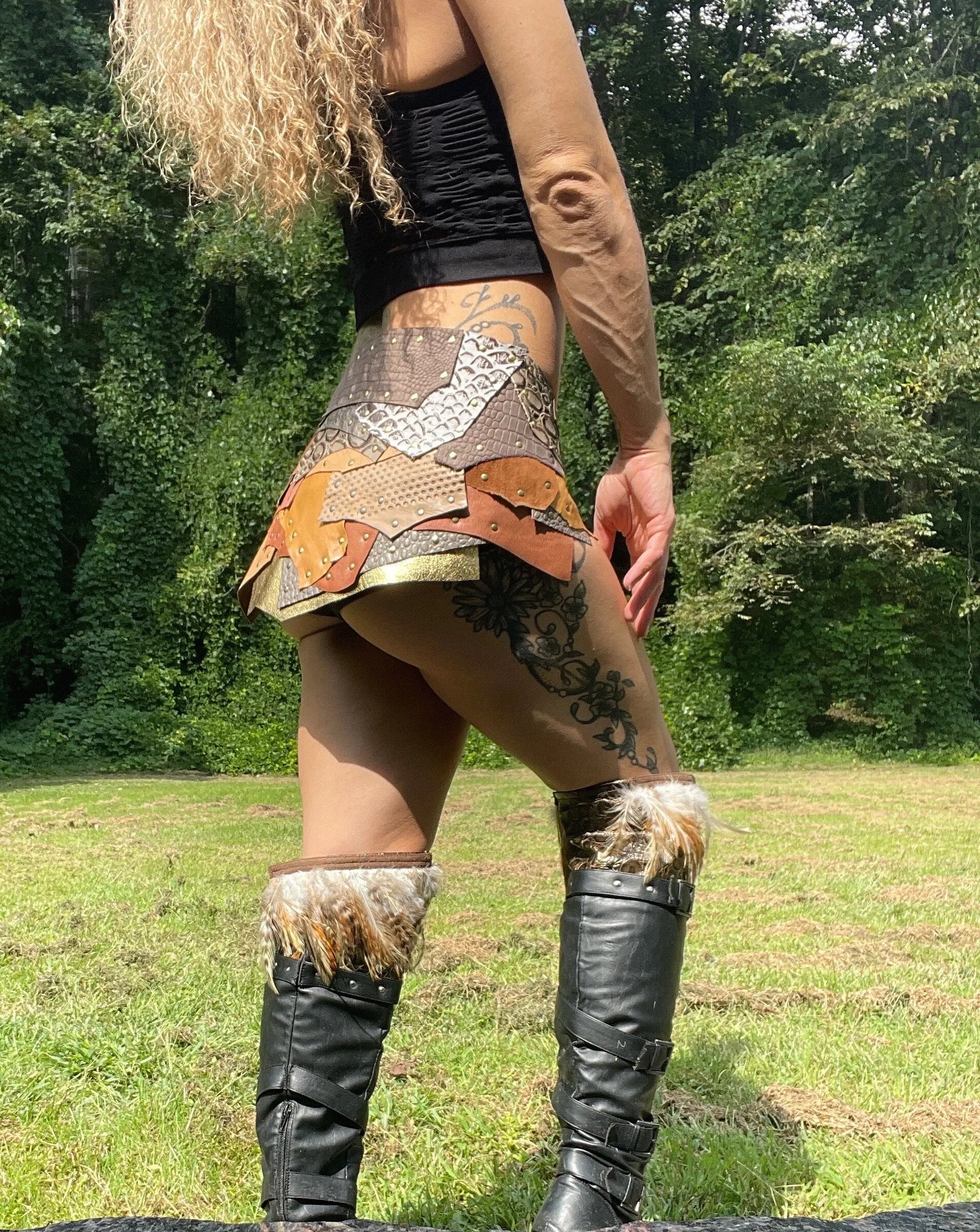 OVER the MOUNTIAN, Leather Skirt - Warrior or Steampunk Costume, Burning Man Festival Attire