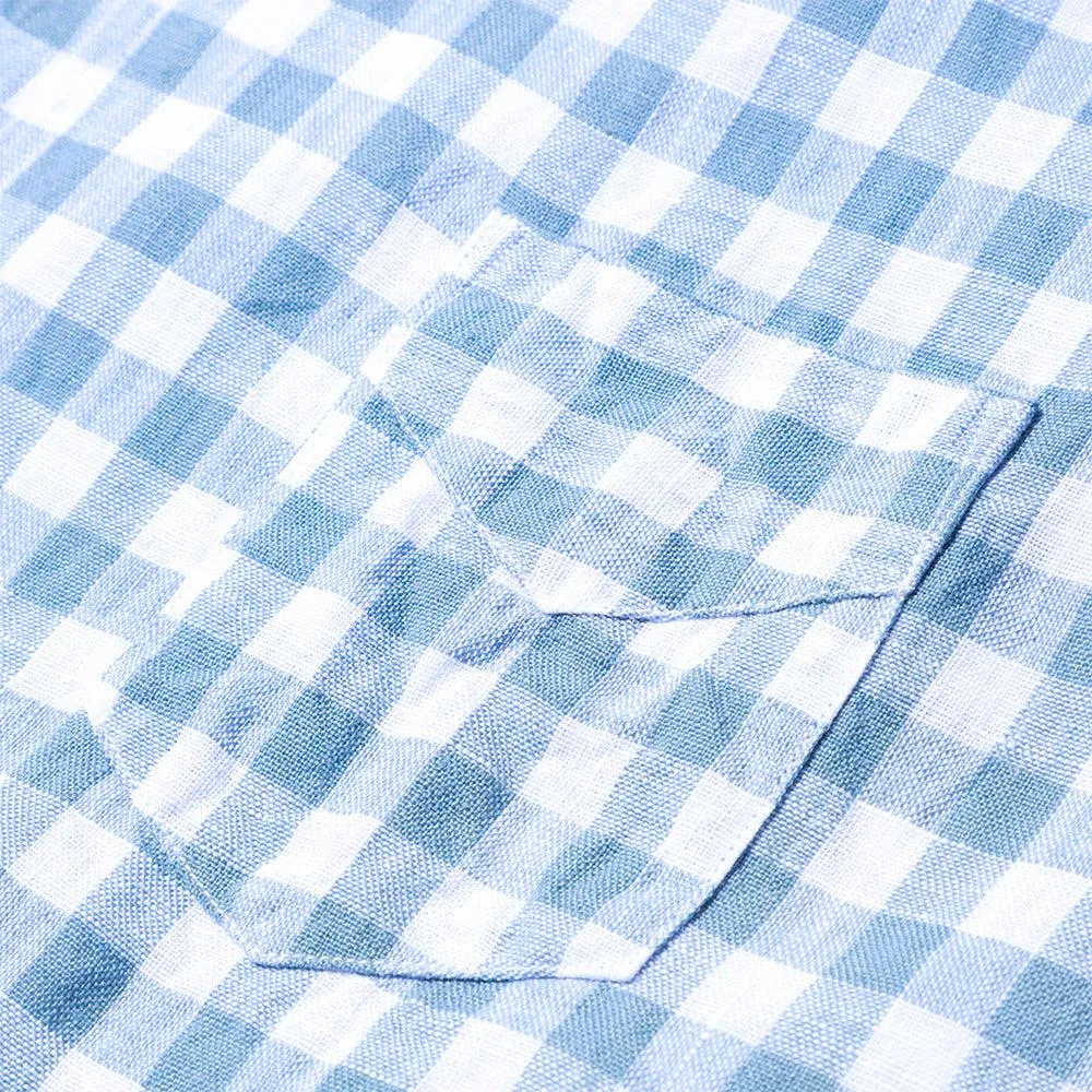 Post Overalls Neutra 4 Linen Block Check S/S Shirt Slate Blue