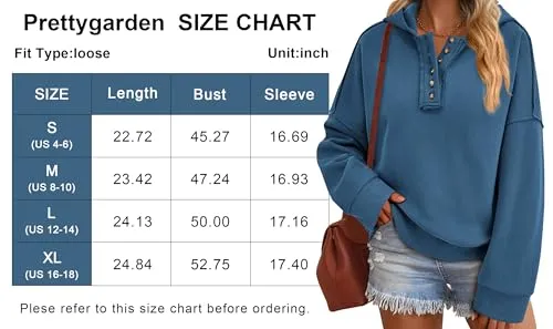 PRETTYGARDEN Womens Cropped Sweatshirt Hoodies Long Sleeve V Neck Button Hooded Pullover Tops 2024 Fall Trendy Outfits (Dark Blue,M)