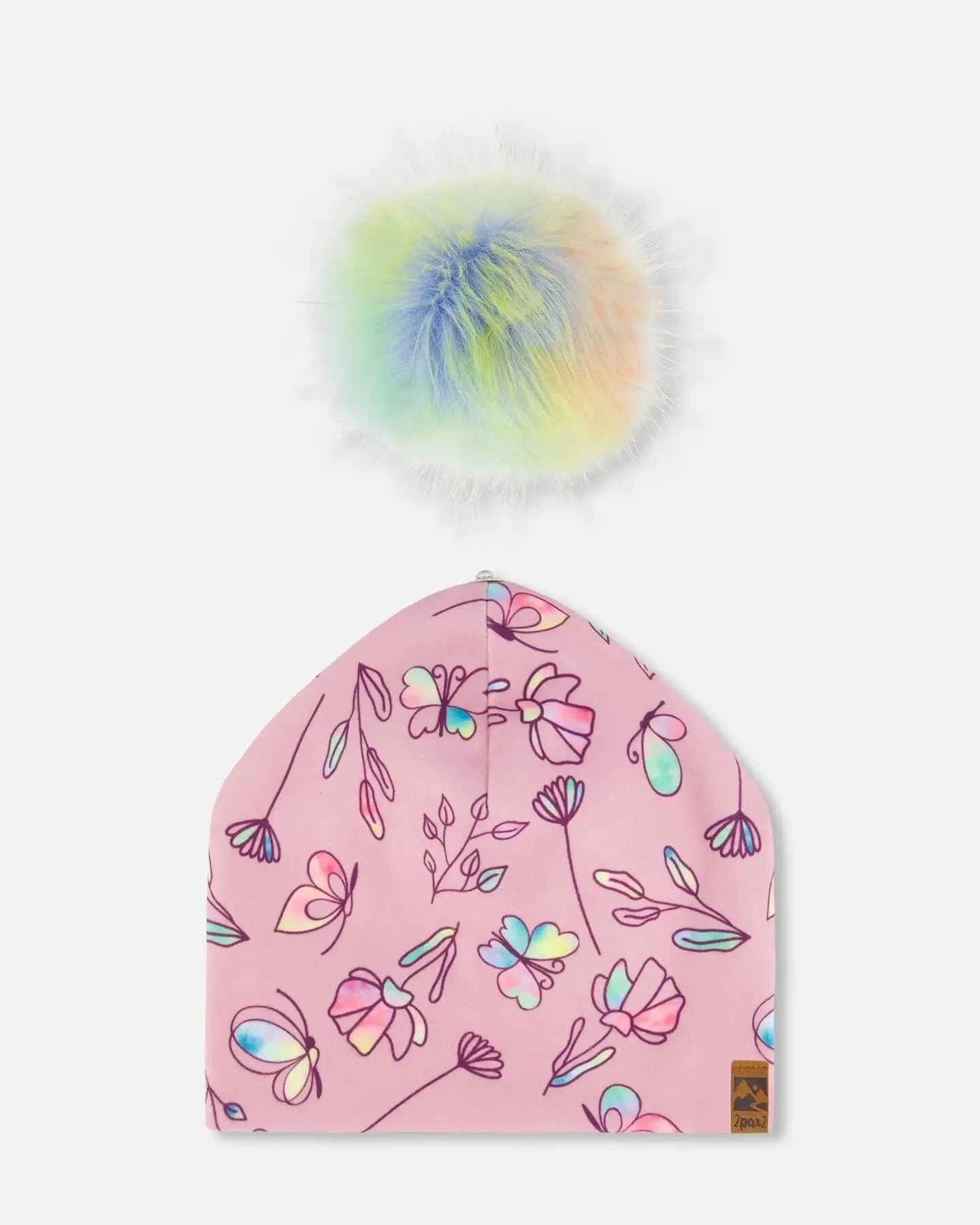 Printed Jersey Detachable Pompom Hat Lilac And Multicolored Butterfly