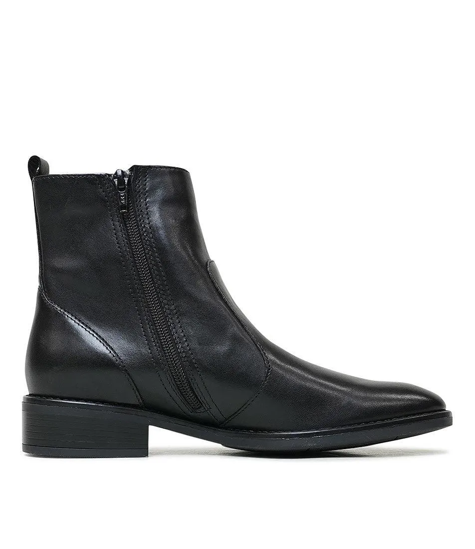 Seline Black Leather Ankle Boots