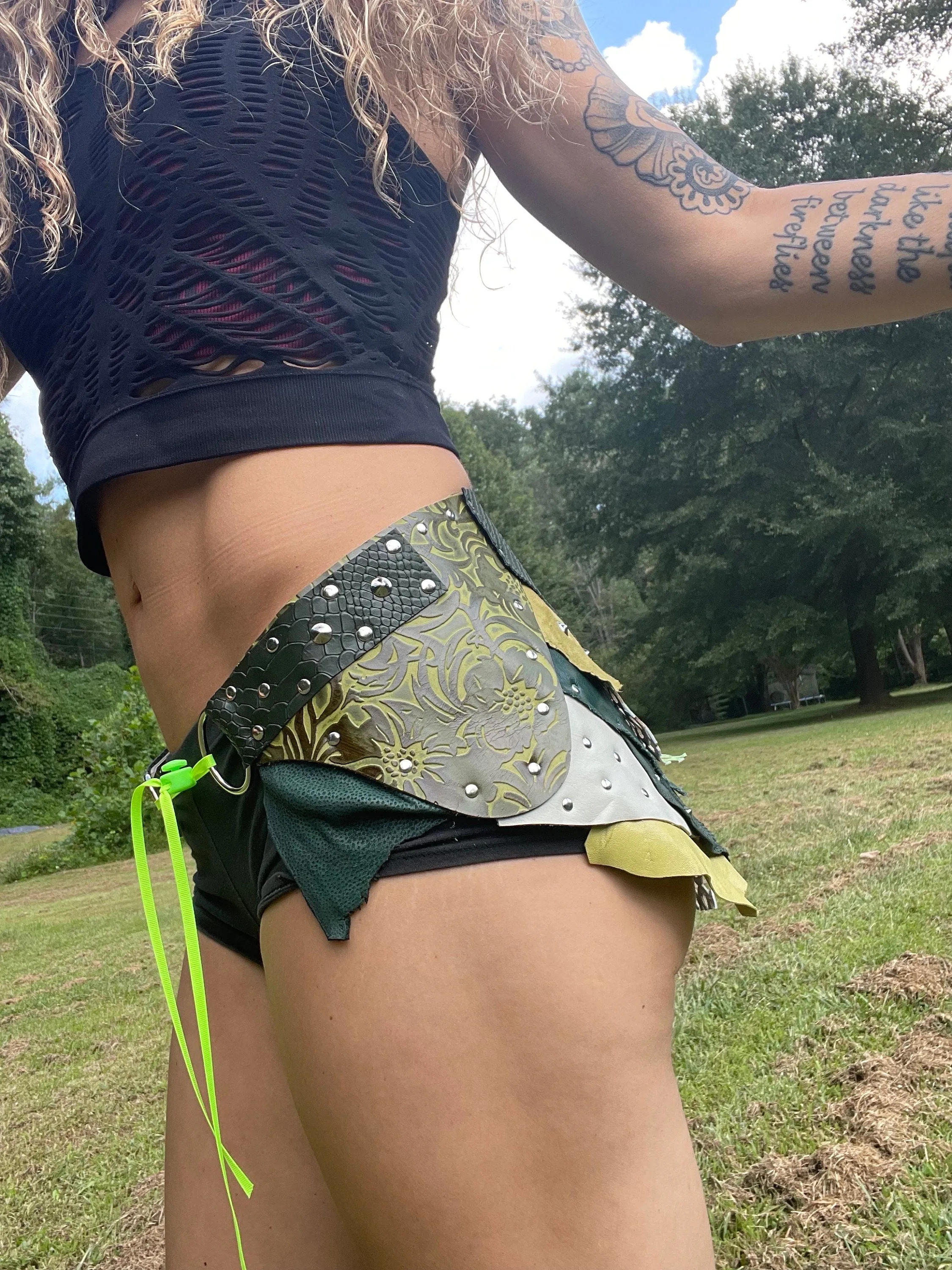 SOBEK, Green Leather Skirt, Burning Man Skirt, Steampunk costume, Dance Belt, Warrior Viking Belt Costume