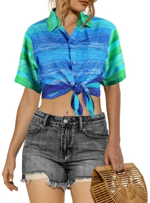 Stylish Blue Striped Hawaiian Shirts For Women