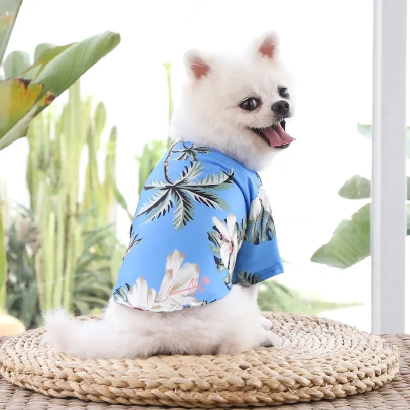 Summer Breathable Hawaiian Beach Style Pet T-Shirts for Cats and Small Dogs