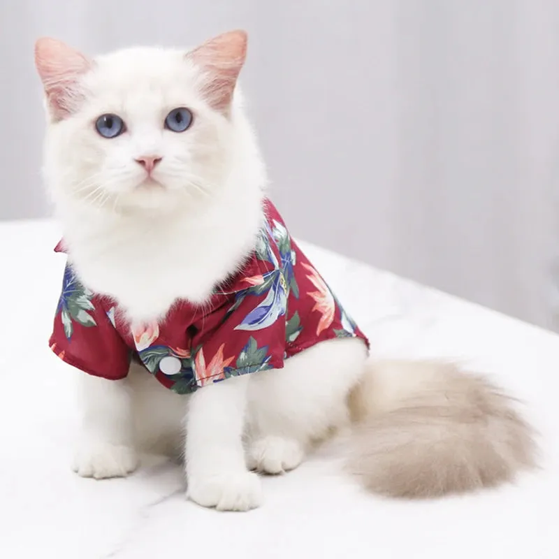 Summer Breathable Hawaiian Beach Style Pet T-Shirts for Cats and Small Dogs