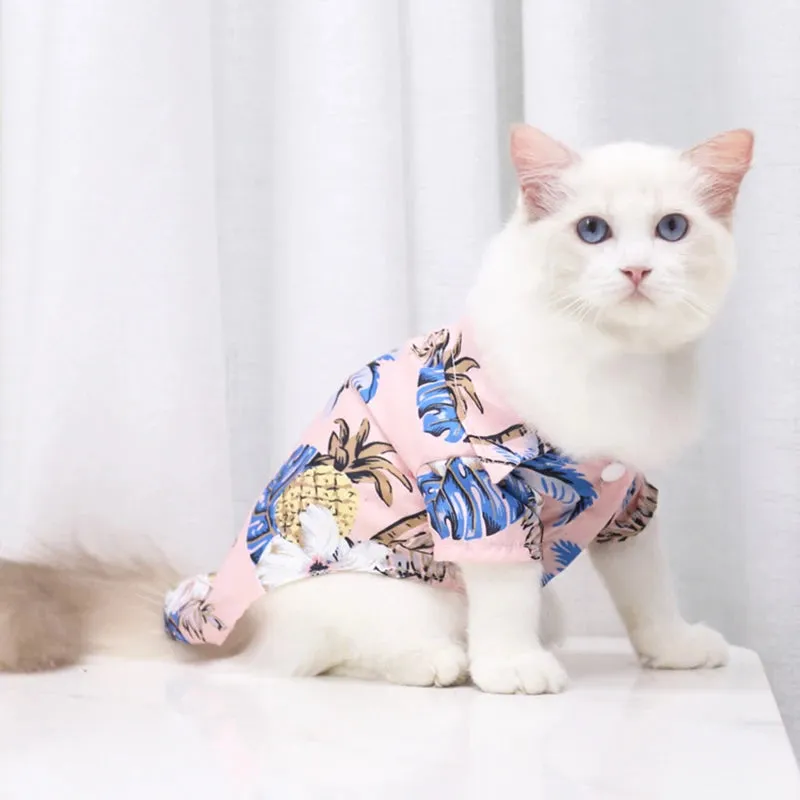 Summer Breathable Hawaiian Beach Style Pet T-Shirts for Cats and Small Dogs