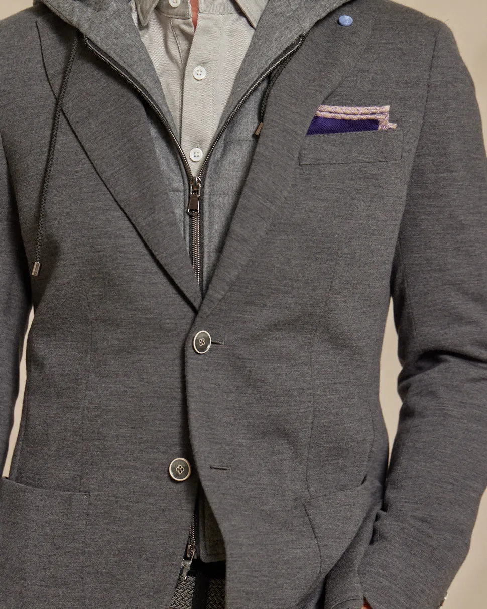 The Kane - Loro Piana Hoodie Button Out Soft Jacket - Grey Jersey