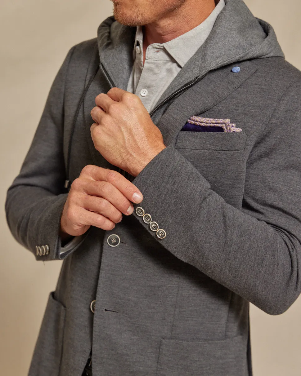 The Kane - Loro Piana Hoodie Button Out Soft Jacket - Grey Jersey